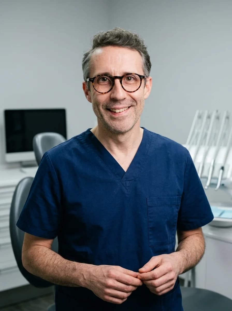 Portrait professionnel de dentiste - rendu IA naturaliste avec tons Portra